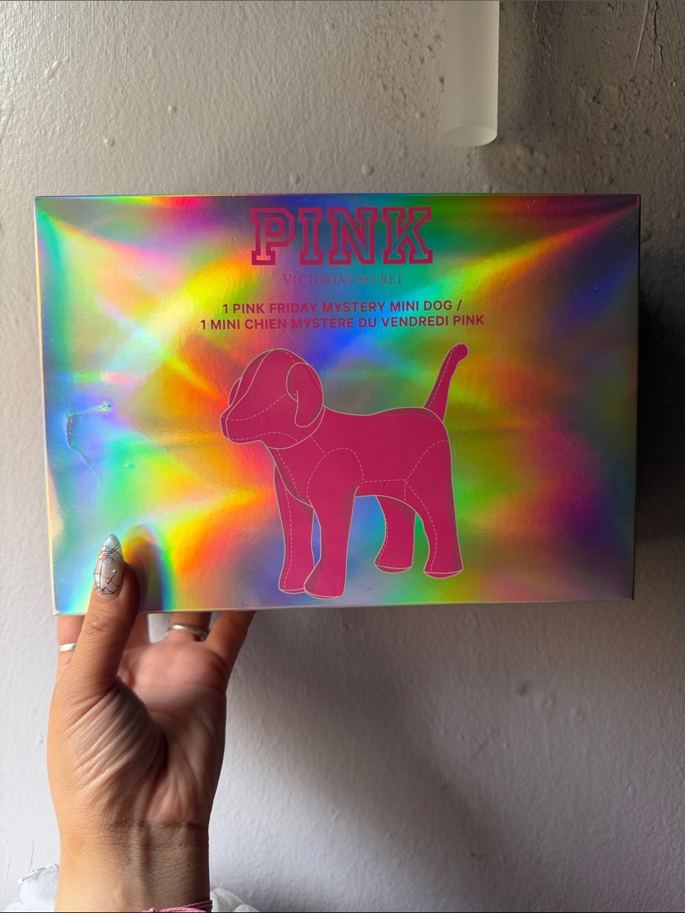 NWT Victoria's Secret PINK Holographic Box with Hot Pink Mystery Dog